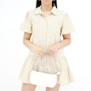 In the beginning Marissa Button Down Dress women Striped Peplum casual Y2K boho